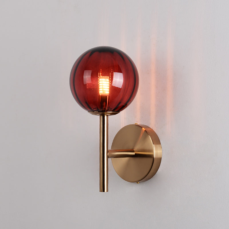 Sleek Round Wall Lighting: Simplicity Glass Bedside Sconce Light With Pencil Arm - Red/Green/Amber