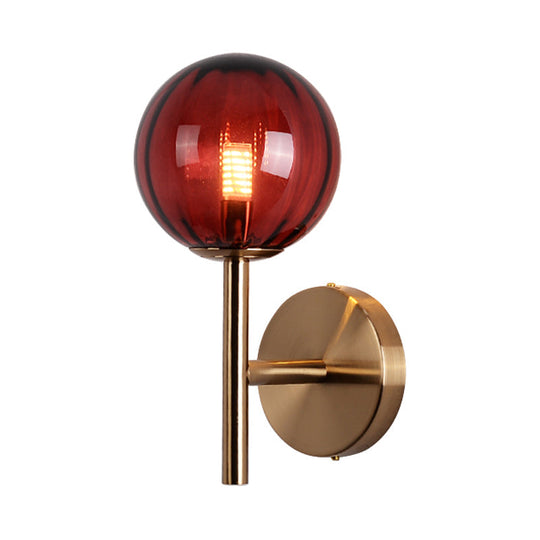 Sleek Round Wall Lighting: Simplicity Glass Bedside Sconce Light With Pencil Arm - Red/Green/Amber