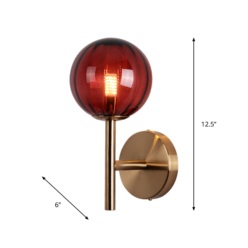 Sleek Round Wall Lighting: Simplicity Glass Bedside Sconce Light With Pencil Arm - Red/Green/Amber