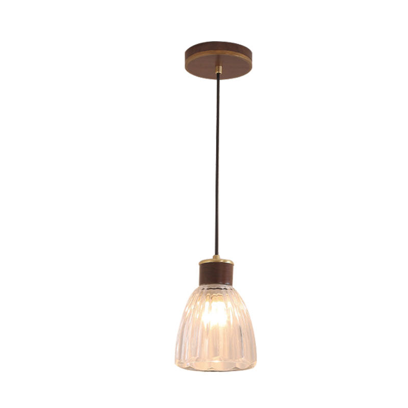 Sleek 1-Light Brown Pendant Ceiling Light With Clear Bell Glass Shade For Dining Room