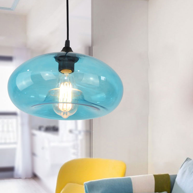 Modern Blue Glass Pendant Lighting - Doughnut Design for Living Room