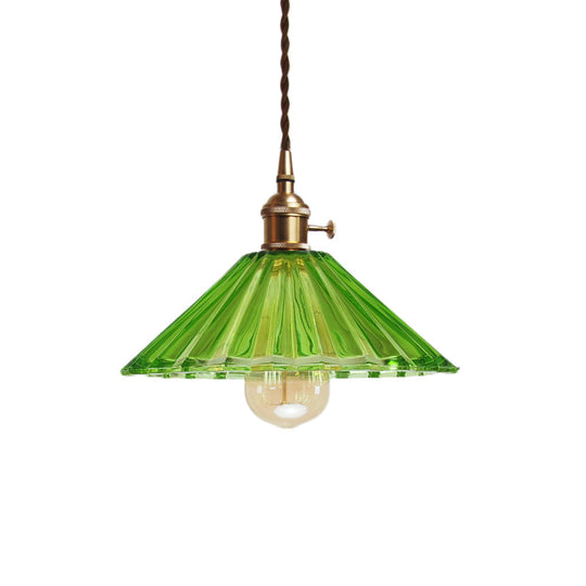 Antiqued Scalloped Pendant Lamp With Prismatic Glass And Brass Kit