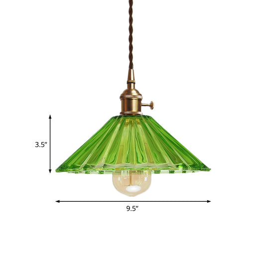 Antiqued Scalloped Pendant Lamp With Prismatic Glass And Brass Kit