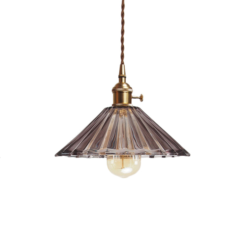 Antiqued Scalloped Pendant Lamp With Prismatic Glass And Brass Kit