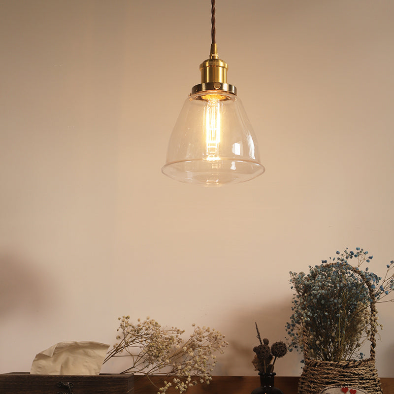 Vintage Brass Pendant Light with Clear Glass Cone - Ceiling Lamp Fixture