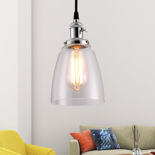 Industrial Hanging Light Kit - Bell Clear Glass Pendant Lamp With Bronze/Brass/Copper Top Chrome