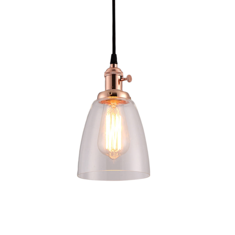 Industrial 1 Bulb Hanging Pendant Lamp with Clear Glass Bell Shade and Bronze/Brass/Copper Top for Living Room