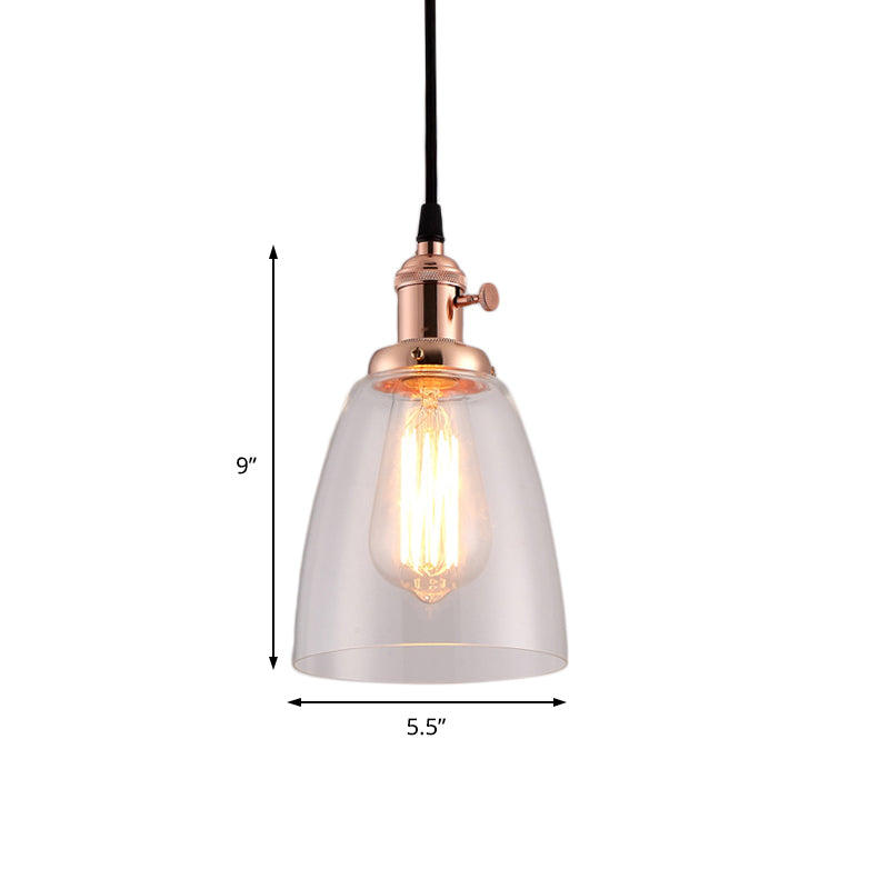 Industrial Hanging Light Kit - Bell Clear Glass Pendant Lamp With Bronze/Brass/Copper Top