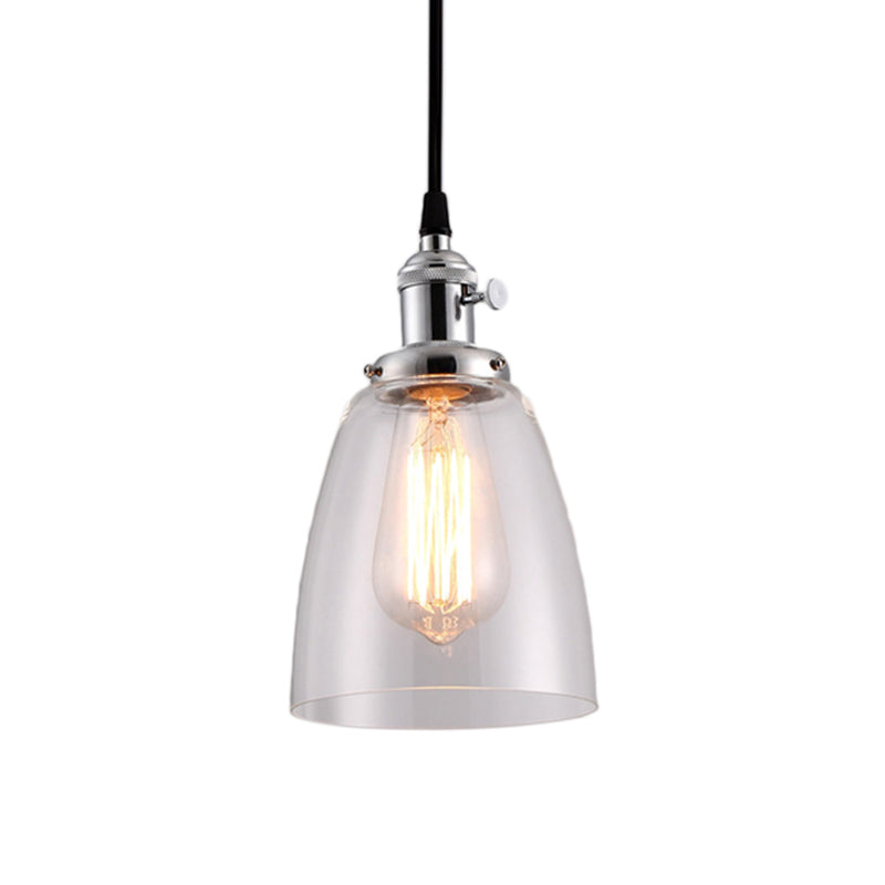 Industrial 1 Bulb Hanging Pendant Lamp with Clear Glass Bell Shade and Bronze/Brass/Copper Top for Living Room