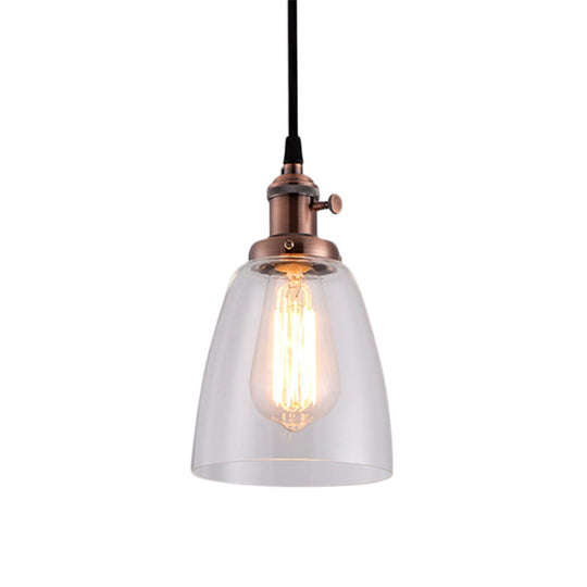 Industrial Hanging Light Kit - Bell Clear Glass Pendant Lamp With Bronze/Brass/Copper Top