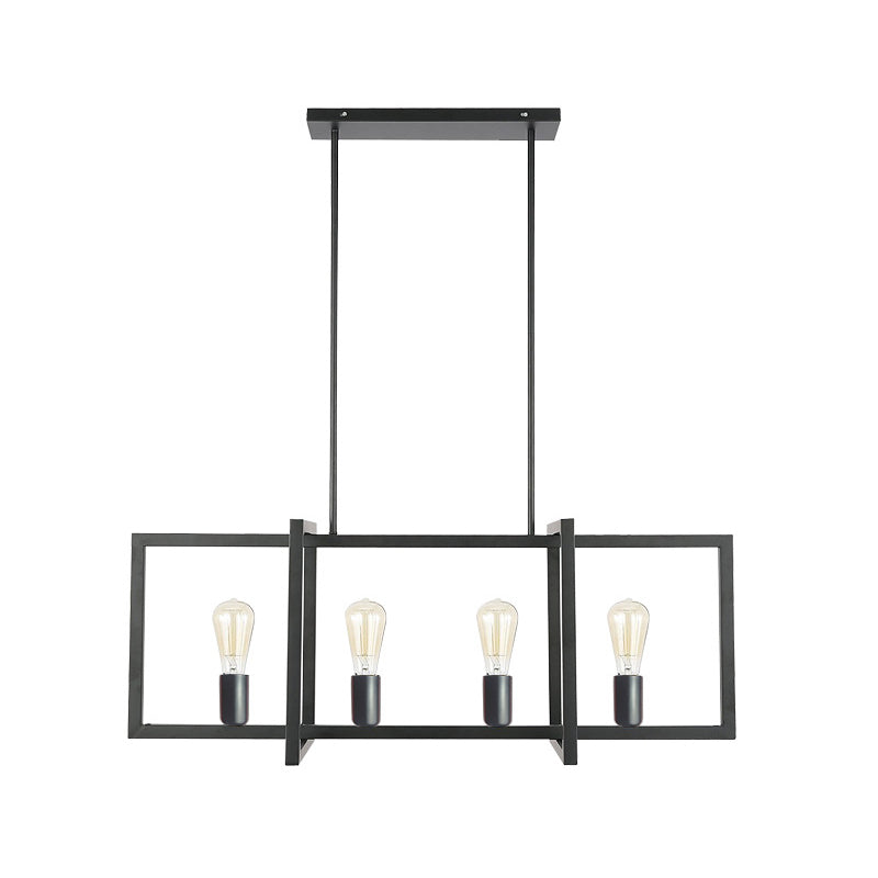 Black 4-Head Industrial Metal Pendant Light For Living Room