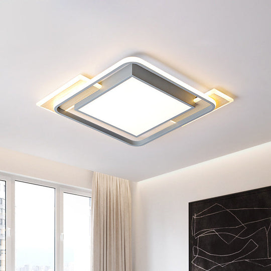 Nordic Aluminum Led Ceiling Flush Mount Light In Warm/White - Grey Square Box Design With Frame