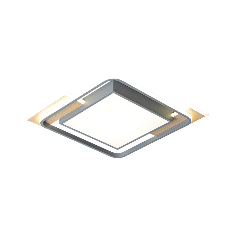 Nordic Aluminum Led Ceiling Flush Mount Light In Warm/White - Grey Square Box Design With Frame