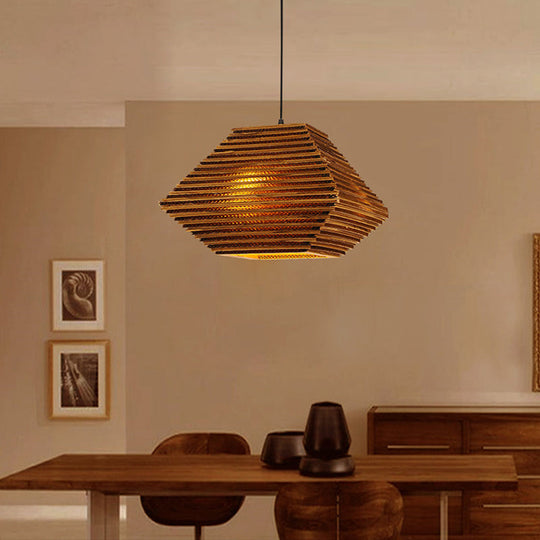 Honeycomb Pendant Light: Vintage Recycled Cardboard Brown 1-Head Bar Hanging Lamp