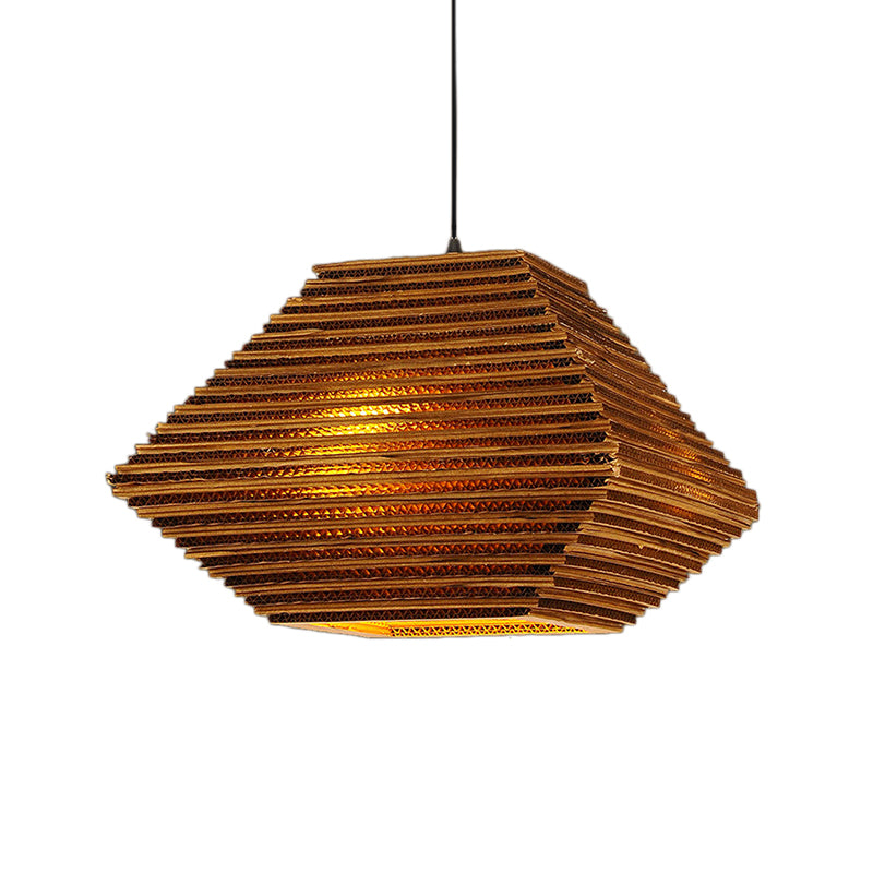 Honeycomb Pendant Light: Vintage Recycled Cardboard Brown 1-Head Bar Hanging Lamp