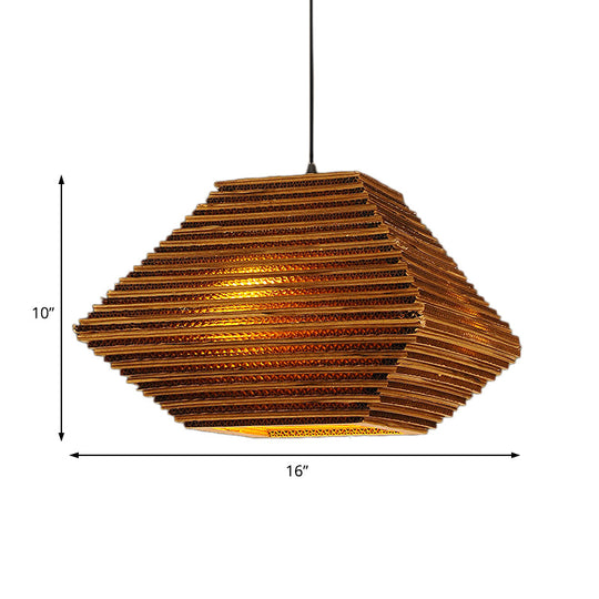 Honeycomb Pendant Light: Vintage Recycled Cardboard Brown 1-Head Bar Hanging Lamp