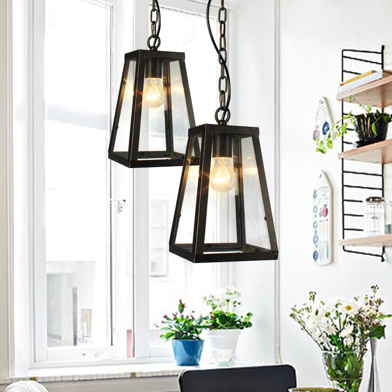 Industrial Metal Trapezoid Pendant Lighting - Black Ceiling Hang Fixture For Living Room (1 Bulb)