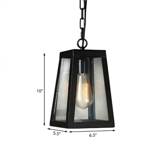 Industrial Metal Trapezoid Pendant Lighting - Black Ceiling Hang Fixture For Living Room (1 Bulb)