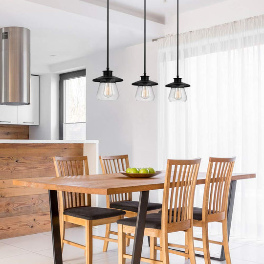 Antique Metal Hanging Pendant Lamp With Clear Glass Shade - Black Jar Design Ideal For Dining Room