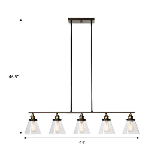 Industrial Black Cone Shade Clear Glass 5-Head Island Chandelier For Dining Room