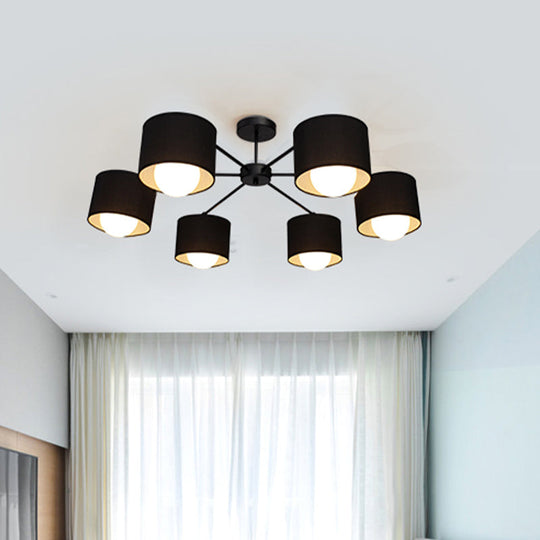 Modern Black Round Semi Flush Mount Ceiling Light - 3/6 Bulbs Fabric Chandelier for Sitting Room