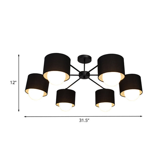 Modern Black Round Semi Flush Mount Ceiling Light - 3/6 Bulbs Fabric Chandelier For Sitting Room