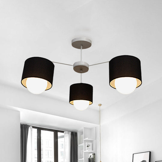 Modern Black Round Semi Flush Mount Ceiling Light - 3/6 Bulbs Fabric Chandelier for Sitting Room