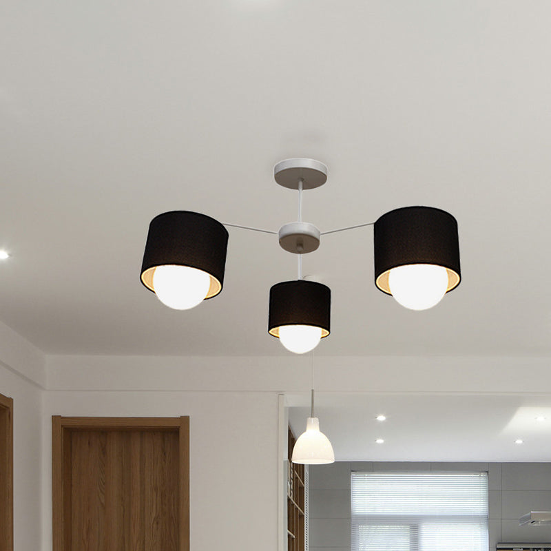 Modern Black Round Semi Flush Mount Ceiling Light - 3/6 Bulbs Fabric Chandelier for Sitting Room