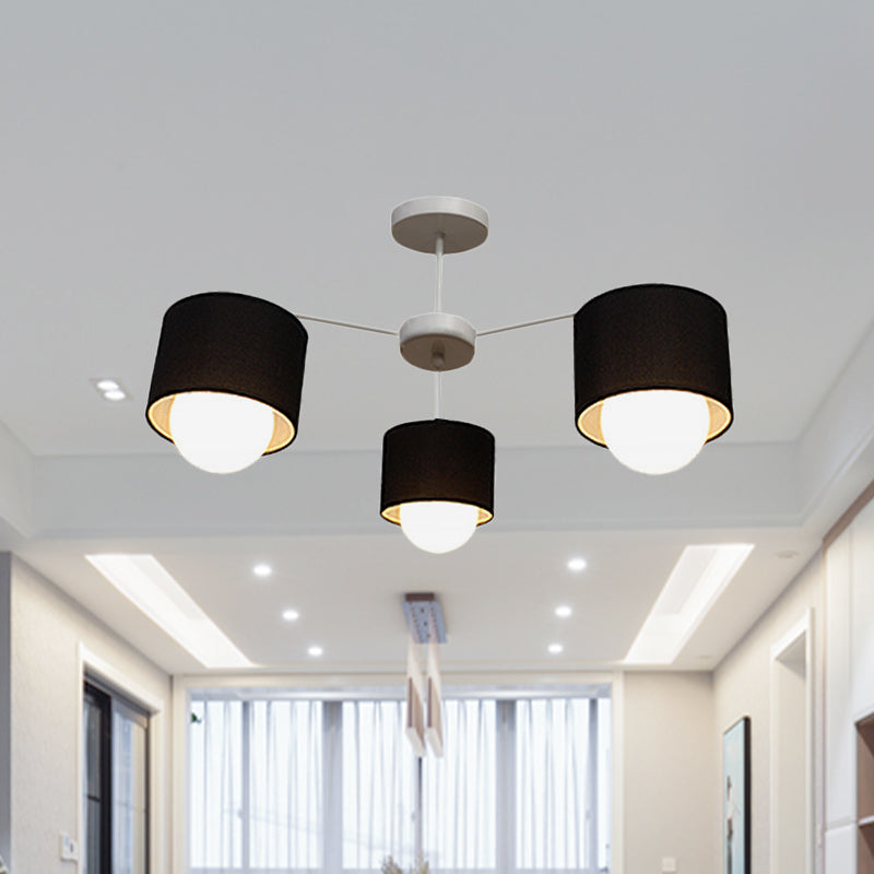 Modern Black Round Semi Flush Mount Ceiling Light - 3/6 Bulbs Fabric Chandelier for Sitting Room