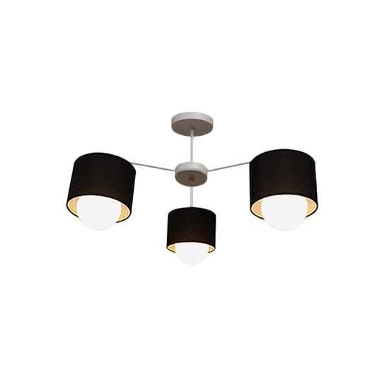 Modern Black Round Semi Flush Mount Ceiling Light - 3/6 Bulbs Fabric Chandelier for Sitting Room