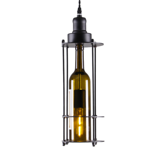 Industrial Style Green Pendant Lamp with Wine Bottle Glass Shade