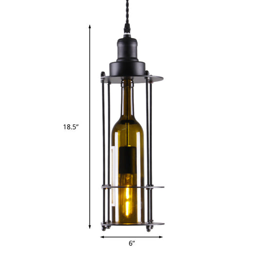 Industrial Style Green Pendant Lamp with Wine Bottle Glass Shade