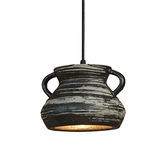 Industrial Ceramic Pendant Light in Grey for Restaurant with Barrel/Bell/Urn Shade