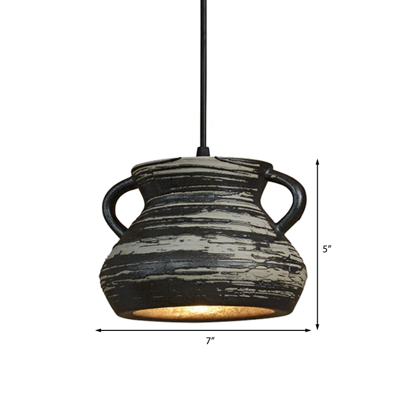 Industrial Ceramic Pendant Light in Grey for Restaurant with Barrel/Bell/Urn Shade