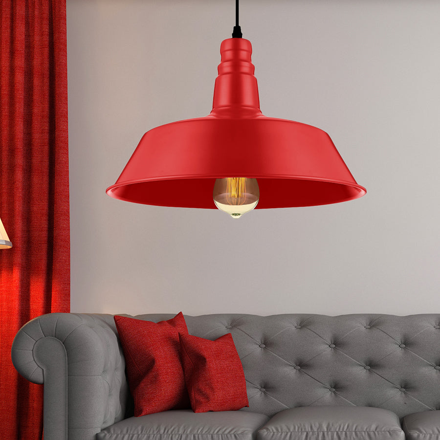 Barn Living Room Pendant Lighting - Industrial Style Metallic Ceiling Light Fixture 1 Bulb Red/Green