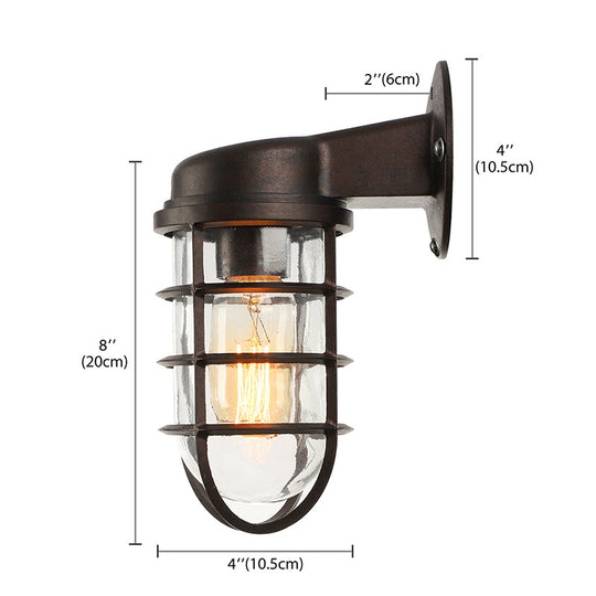 Clear Glass Caged Sconce Light - Black/White/Rust 1-Light Traditional Wall Lamp For Porch