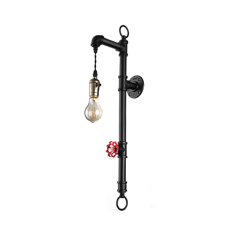 Antique Industrial Metal 1-Bulb Black Water Pipe Wall Mount Sconce Light For Dining Room With Valve