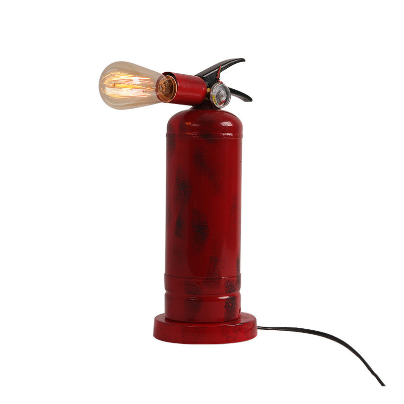 Bistro Fire Extinguisher Shaped Metal Table Lamp With Red Finish And Plug-In Cord