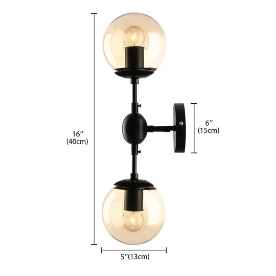 Industrial-Style Black 2-Light Sconce With Amber Glass Globes - Perfect For Living Room Lighting