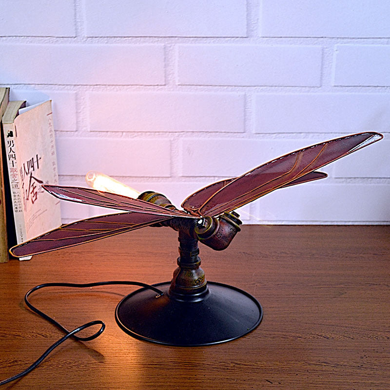 Dragonfly Metal Table Lamp In Weathered Copper - Industrial Style For Kids Bedroom Lighting