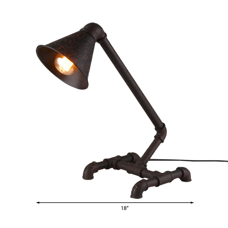 Industrial Style Dark Rust Conical Table Light With Metallic Base - Perfect For Bedroom