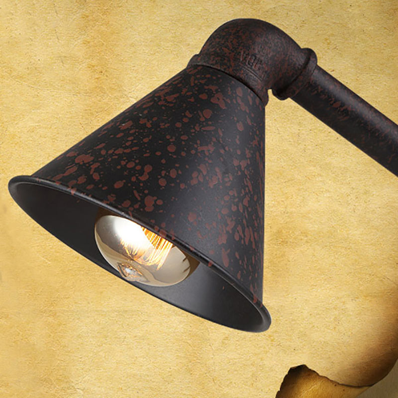 Industrial Style Dark Rust Conical Table Light With Metallic Base - Perfect For Bedroom