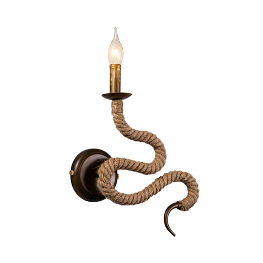 Vintage Bronze Roped Sconce Light Fixture: Bedroom Wall Mounted With Curved Design