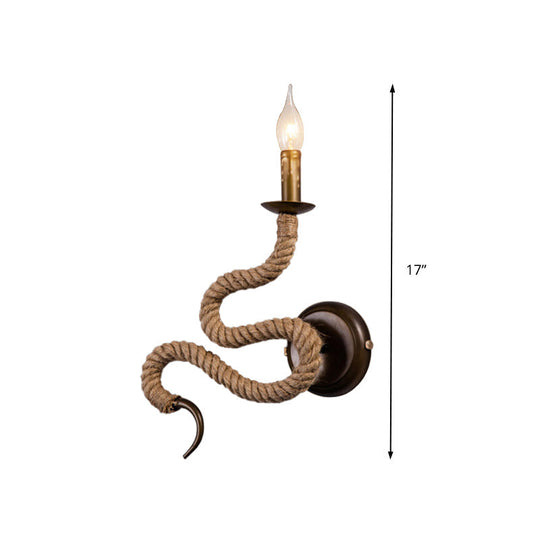 Vintage Bronze Roped Sconce Light Fixture: Bedroom Wall Mounted With Curved Design