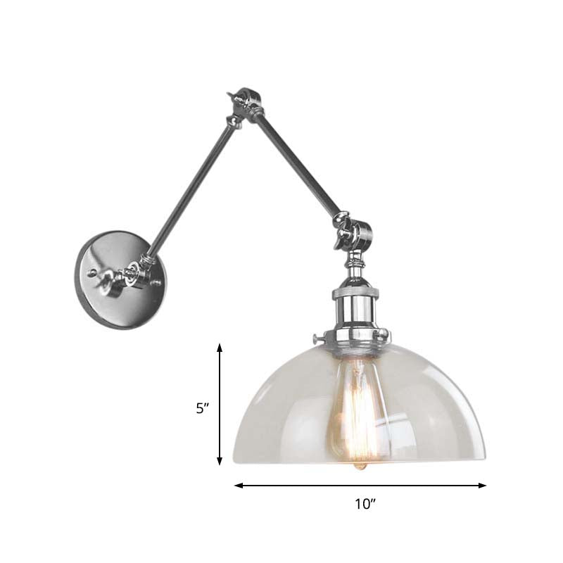 Clear Glass Wall Hanging Dome Light - Industrial Single Bulb Sconce In Chrome Ideal For Dining Room