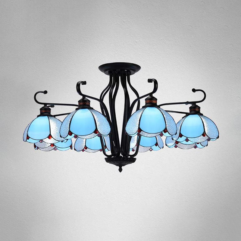 Baroque Black Scalloped Chandelier - 6/8 Lights White/Yellow/Blue Glass Pendants Ideal For Living