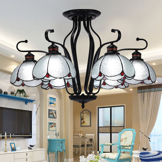 Baroque Black Scalloped Chandelier - 6/8 Lights White/Yellow/Blue Glass Pendants Ideal For Living