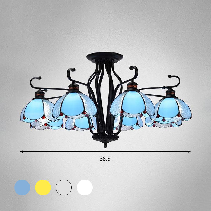 Baroque Scalloped Chandelier with 6/8 Hanging Lights and Colored Glass Pendant Kit for Living Room