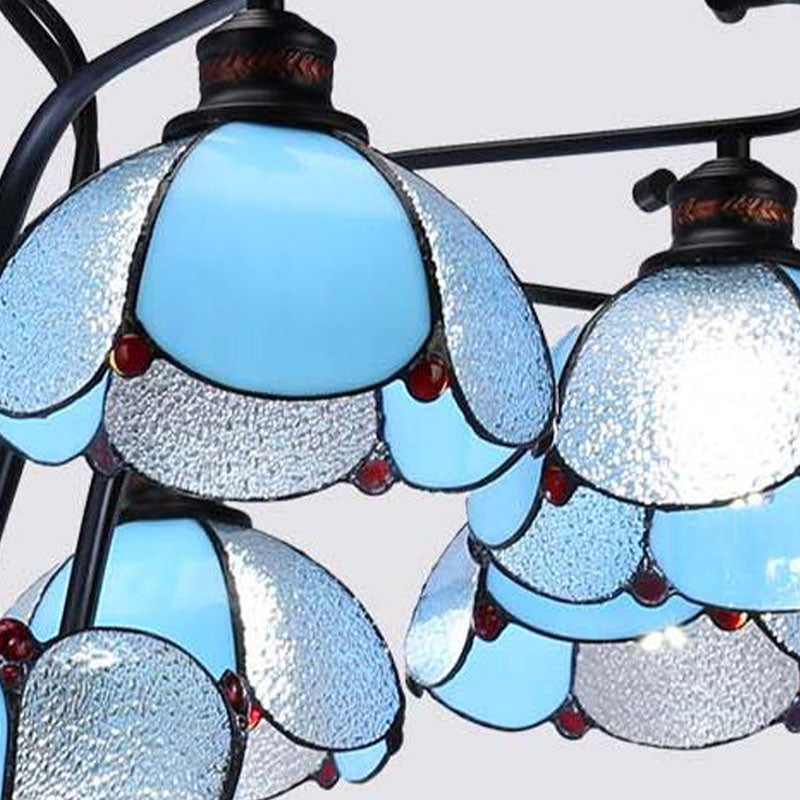 Baroque Black Scalloped Chandelier - 6/8 Lights White/Yellow/Blue Glass Pendants Ideal For Living