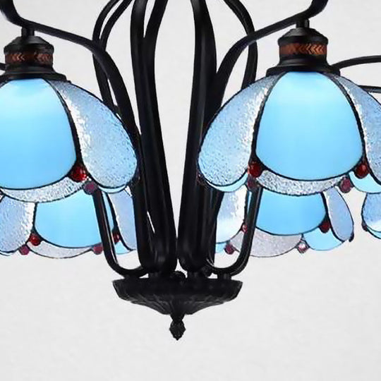 Baroque Black Scalloped Chandelier - 6/8 Lights White/Yellow/Blue Glass Pendants Ideal For Living